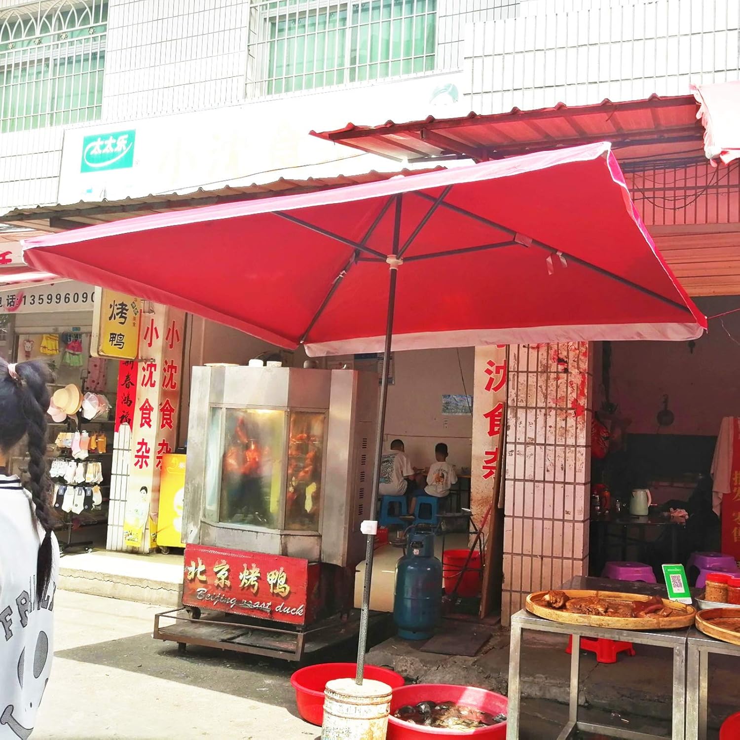 パラソル 夏用 大型 二重層 傘布 屋外用 長方形 折りたたみ式 パラソル